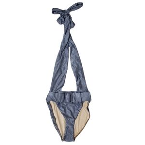 PQ SWIM Alex One-piece Swimsuit Halter Cutout Front Belted Women Blue NWT